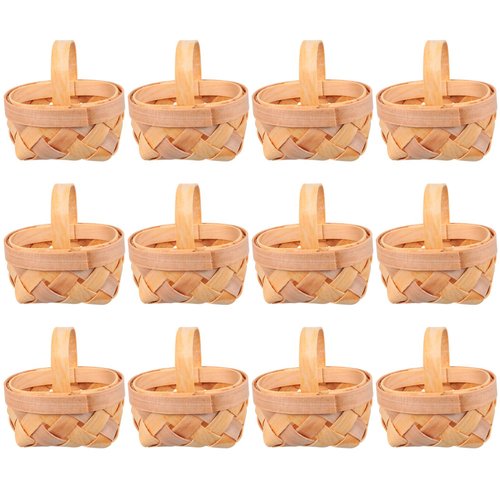 Cabilock 12pcs Mini Dollhouse Miniature Basket - Mini Woven with Handle Baskets Miniature Food Dollhouse Accessories for Props Model Party Favors Crafts Decor