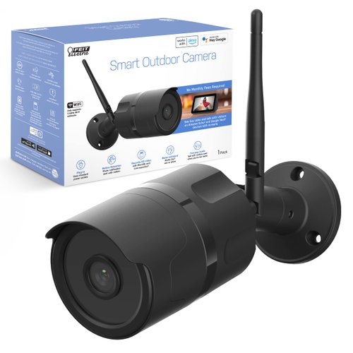 Feit Electric Outdoor Camera, 2.4GHz WiFi Security Camera Works with Alexa and Google Assistant, 1080p HD Video Camera Motion Detection, Night Vision, 2-Way Audio, No Hidden Fees, CAM/WM/WiFi