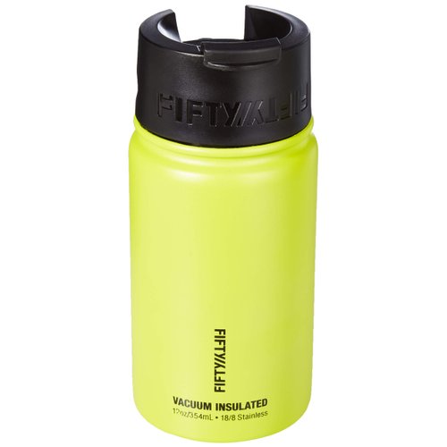 Fifty/Fifty 18oz, Double Wall Vacuum Insulated Café Water Bottle, Stainless Steel, Flip Cap w/ Wide Mouth, Lime Green, 18oz/530ml