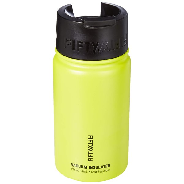 Fifty/Fifty 18oz, Double Wall Vacuum Insulated Café Water Bottle, Stainless Steel, Flip Cap w/ Wide Mouth, Lime Green, 18oz/530ml