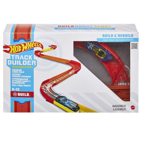 Hot Wheels Toy Car Track Set, Track Builder Unlimited Playset Premium Curve Pack, 16 Component Parts & 1:64 Scale Vehicle