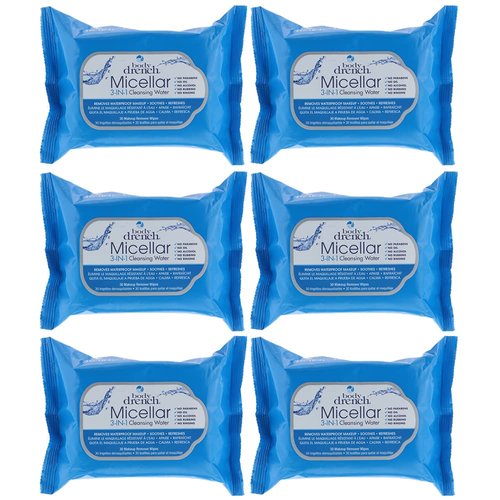 Body Drench Micellar 3-In-1 Cleansing Water and Makeup Remover Wipes, (30 wipes per pack) x 6 pack