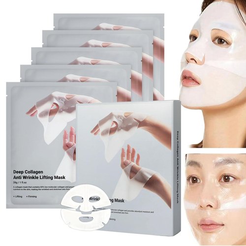 Deep Collagen Anti Wrinkle Lifting Mask,Facial Sheet Masks,Collagen Face Mask Overnight,Collagen Real Deep Mask for Lifting,Firming,Moisturizing(1 Box/5pcs)