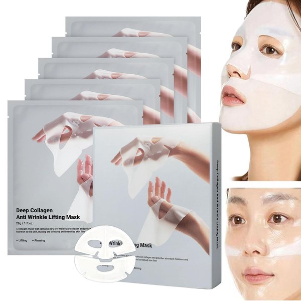 Deep Collagen Anti Wrinkle Lifting Mask,Facial Sheet Masks,Collagen Face Mask Overnight,Collagen Real Deep Mask for Lifting,Firming,Moisturizing(1 Box/5pcs)