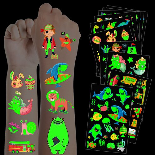 Halloween Temporary Tattoos for Kids, Glow in Dark Tattoos, Waterproof Kids Tattoos Stickers with Pumpkin Ghost Devil Skull Halloween Theme Decorations for Kids Gifts