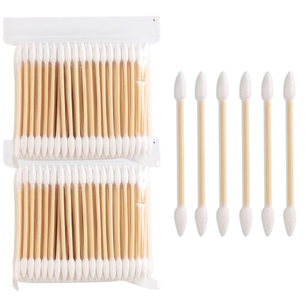 Fcozpjk 200PCS Pointed Tip Cotton Swabs, Precision Tip Cotton Swabs with Wooden Sticks, Double Side Cotton Buds for Makeup, Personal Care, Nail Polish Clean Up Tool, Nail Polish Corrector Swabs