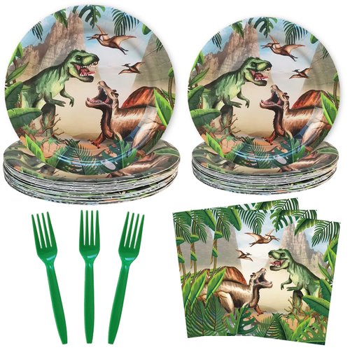 100 Pcs Dinosaur Birthday Party Supplies, Dinosaur Party Decorations, Dinosaur Party Plates Napkins Tableware Set, Jurassic World Park Birthday Party Supplies for Boys Girls Kids and More 25 Guests