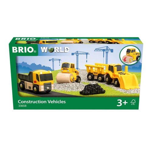 BRIO Construction Vehicles - Premium Wooden Toy Train Set | Fun and Educational | Easy Magnetic Couplings | FSC Certified Wood | Ideal Christmas or Birthday Gift