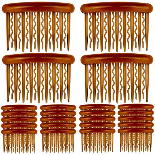ELANE 24 Pcs Plastic Side Hair Twist Comb Small Hair Clip Comb with Teeth Hair Accessories Bridal Wedding Veil Comb for Women Girls and Crafts DIY 4 Colors. (Dark coffee)