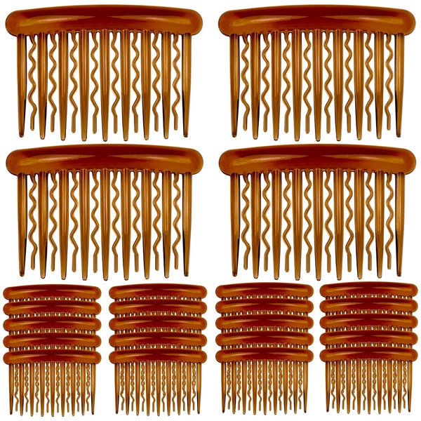 ELANE 24 Pcs Plastic Side Hair Twist Comb Small Hair Clip Comb with Teeth Hair Accessories Bridal Wedding Veil Comb for Women Girls and Crafts DIY 4 Colors. (Dark coffee)