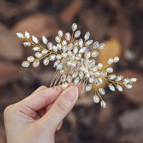 Evild Wedding Hair Comb Gold Rhinestone Bride Hair Comb Bridal Hair Clips Headpieces Wedding Hair Accessories for Bride and Bridesmaids