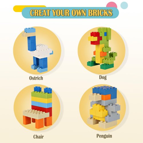 ekuzi Classic Bulk Bricks, Bulk Building Bricks Compatible with Lego baseplate, Classic Bulk Building Blocks in Random Color, Kids Creative Set, Mixed Shape