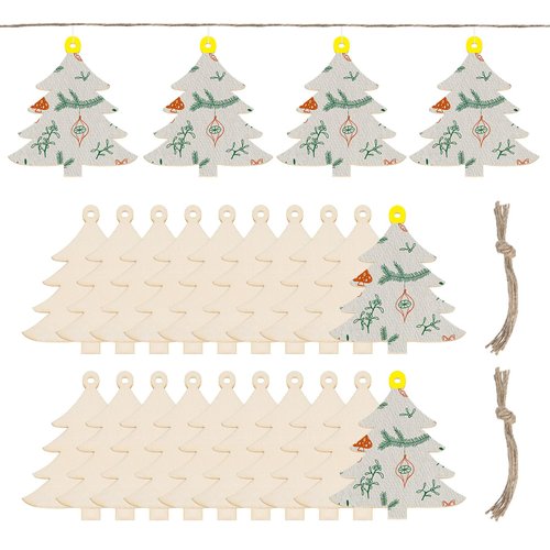 MECCANIXITY 30 Pcs Wooden Christmas Ornaments Paintable Wooden Christmas Tree Crafts for DIY Christmas Craft Party Wedding