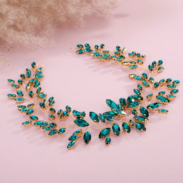JWICOS Crystal Wedding Headband Bridal Headpiece Hair Vine Wedding Hair Accessories for Bride Women Prom (Green Gold)