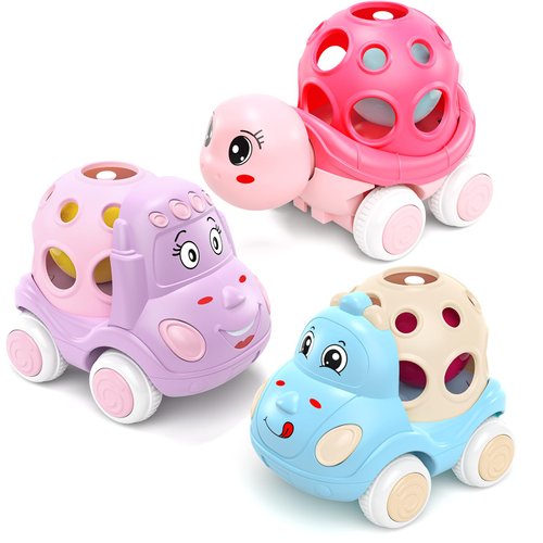 xFFFun Pink Cars for Toddler Girls Valentines Day Gifts, Push N Go Car Toys Friction Cars Rattle Toy Cars Pink Truck for Toddlers, Toddler Girl Valentine Presents for 3 + Year Old Girl