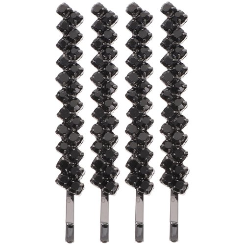 Uonlytech Hair Clips, 1 Set 2 Pairs Rhinestone Hair Barrette Pins Clear Crystal Hair Bobby Pin Accessories for Women - Black, Size 6x0.7cm, 4 Pieces