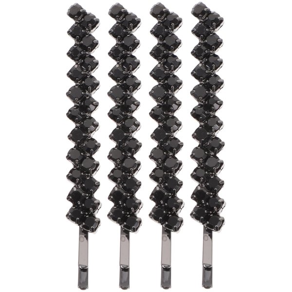 Uonlytech Hair Clips, 1 Set 2 Pairs Rhinestone Hair Barrette Pins Clear Crystal Hair Bobby Pin Accessories for Women - Black, Size 6x0.7cm, 4 Pieces