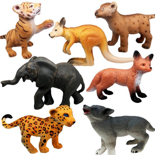 Gemini&Genius Wild Animal Toys for Kids, 7Pcs Animal Toys, Solid Plastic 3" Length Animal Toys, Educational Toys, Cake Toppers for Baby Shower, Birthday Gifts, Wild Party, Wildlife Animals for Kids