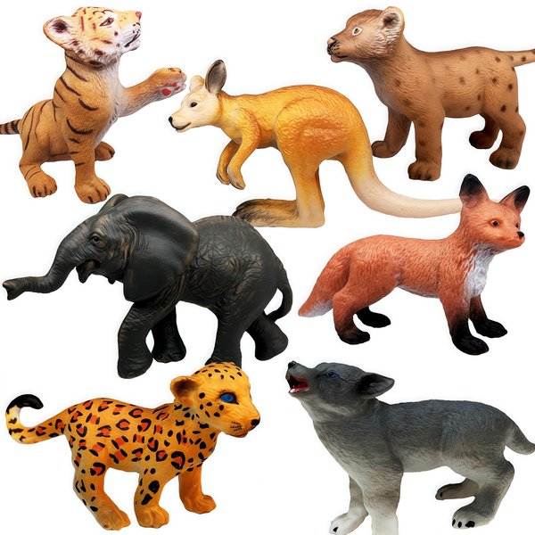Gemini&Genius Wild Animal Toys for Kids, 7Pcs Animal Toys, Solid Plastic 3" Length Animal Toys, Educational Toys, Cake Toppers for Baby Shower, Birthday Gifts, Wild Party, Wildlife Animals for Kids