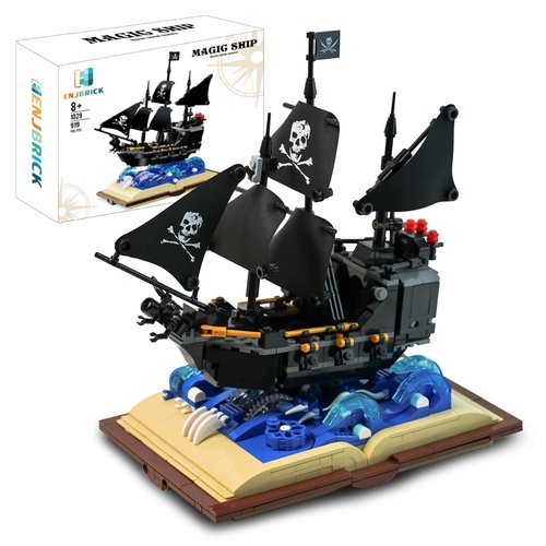 ENJBRICK Ideas Pirate Ship Building Toy Set for Adults,Black Hawk Pirates Ship Building Blocks for Boys 8-14 Years 919 pcs