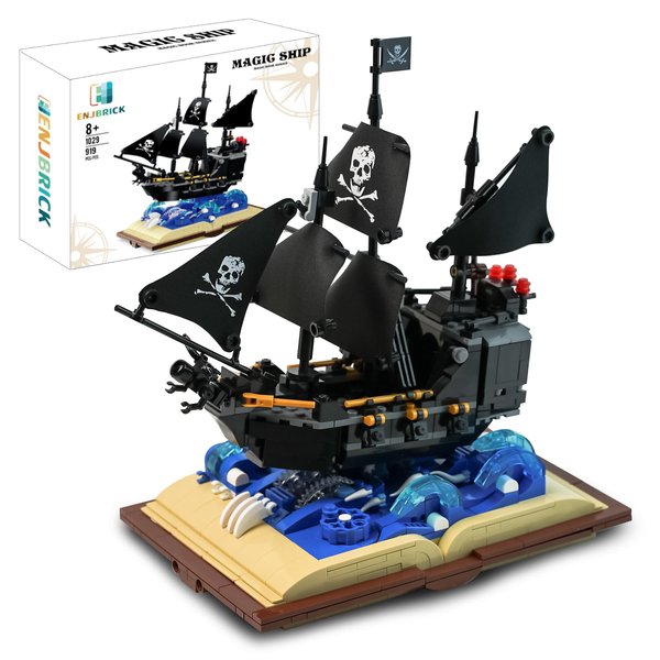ENJBRICK Ideas Pirate Ship Building Toy Set for Adults,Black Hawk Pirates Ship Building Blocks for Boys 8-14 Years 919 pcs