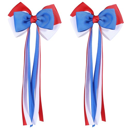 SUPCLIPS 4th of July Hair Bow Clips with Long Tails, Independence Day Handmade Hair Clips, Patrio...