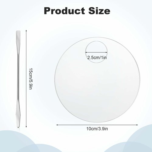 2PCS Makeup Mixing Palette with 2PCS Metal Spatula, Mixing Pigment Palette, Round White Clear Foundation Palette for Make up Eyeshadow Liquid Foundation Cosmetic Nail-Art Pigment Mixing Color