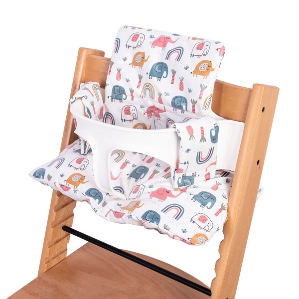 DADOUMAN Waterproof & Extra Padded Dining Chair Seat Cushion, Wipe Clean Cushion for Stokke Tripp Trapp High Chair, 18" L x 11" W, Cartoon Printing Each (Colorful Elephants)