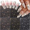 Gold Nail Art Stickers 3D Metal Silver Fish Bone Nail Decals Holographic Stripe Line Graffiti Design Champagne Gold Irregular Geometry Bronzing Nail Supplies Manicure French Nail Art Decoration 6 Pcs