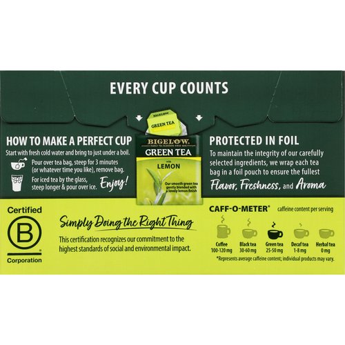 BigelowTea Green Tea With Lemon (Caffeinated), 20 Count