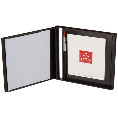 Mini Buddha Board Art Set: Water Drawing Writing Board w/ Mini Water Brush for Mindfulness & Meditation – Zen Based Drawing Board - Painting & Art Supplies – Ideal Relaxation Gifts (5” x 5”, Black)