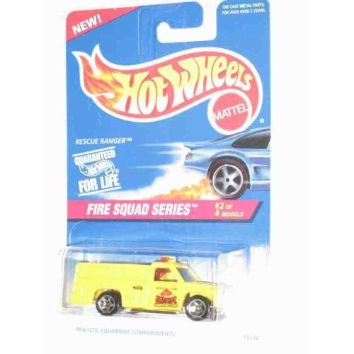 Hot Wheels - Fire Squad Series - Rescue Ranger (Yellow) Collector Car Replica - #2 of 4 Models in Series - Collector #425 - 5 Spoke Wheel Hubs