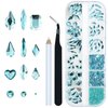 820Pcs Lake Blue Nail Rhinestones Crystals Gems Flatback Round Multi Shapes Sizes Blue Diamonds Stones Beads for Nail Art DIY Jewelry Crafts Accessories