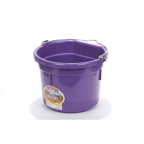 Little Giant® Flat Back Plastic Animal Feed Bucket | Animal Feed Bucket with Metal Handle | Horse Feed & Water Bucket | 8 Quarts | Purple