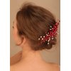 Denifery Red Crystal Hair Comb for Women Red Pearl Wedding Bridal Hair Piece Boho Hair Accessories for Prom Party
