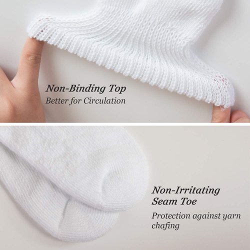 MD Diabetic Socks Mens and Womens Half Cushion Circulatory Quarter Socks for All Seasons Loose Fit 6 Pack 13-15 White.