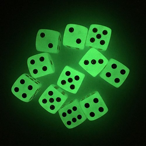 SmartDealsPro 10-Pack D6 Six Sided Glow in The Dark Dice Die for DND, MTG, RPG, Tenzi, Farkle, Yahtzee, Bunco, Teaching Math, Table Board Game (16mm Golden dots（10pcs）)