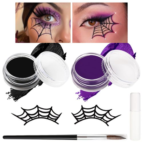 BOBISUKA Halloween Spider Face Body Paint Kit, With Oil Based Black Purple Face Painting + Eyelash, Non-Toxic for Women Adults Cosplay Stage SFX Makeup
