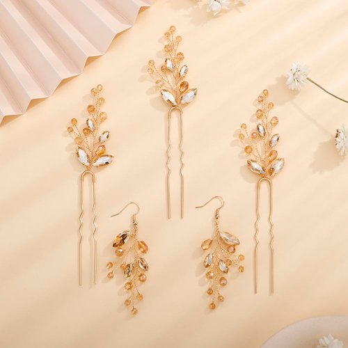 Teyglen Crystal Bride Wedding Hair Pins Bridal Crystal Rhinestone Hair Pins Vintage Rhinetsone Hair Clips Boho Crystal Hair Piece Headpiece Hair Accessories for Women Girl(Champagne)