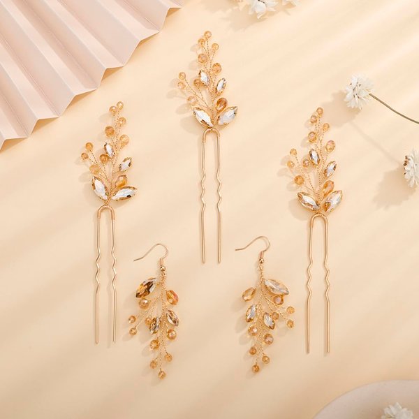 Teyglen Crystal Bride Wedding Hair Pins Bridal Crystal Rhinestone Hair Pins Vintage Rhinetsone Hair Clips Boho Crystal Hair Piece Headpiece Hair Accessories for Women Girl(Champagne)
