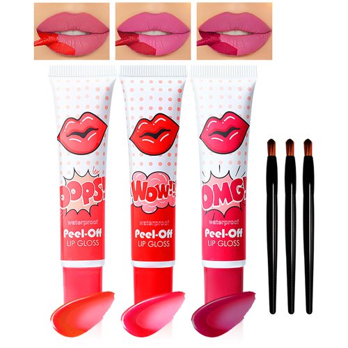 YBUETE 3 Colors Peel Off Lip Stain Lip Tint Set, Peel Reveal Lip Stain, Waterproof Tear-off Lip Gloss, Peel Off Tattoo Lipsticks, Nonstick Cup, Matte Nude, Tattoo Magic Color Lip for Women Girl