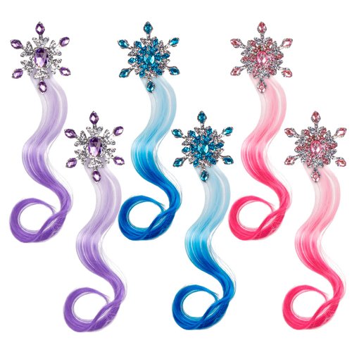 6 Pcs Hair Clips for Girls, Snowflake Curly Gradient Hair Extensions for Kids, Little Girl Hair Clips Accessories for Ponytails Princess Dress Up