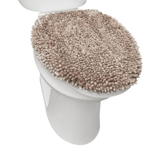 SoHome Spa Step Luxury Plush Chenille Shag Machine Washable Ultra Soft Standard Toilet Lid Cover 18.5"x19.6" Taupe, 18.5" x 19.6"