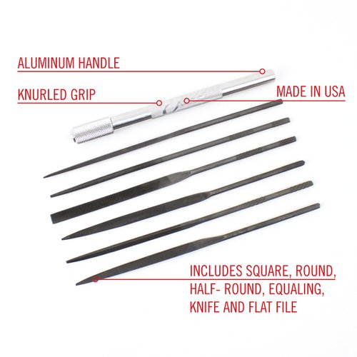 Excel Blades Hardened Alloy Strength Steel - Mini Needle File Set Includes Flat, Flat Warding, Square, Triangular, Round, and Half-Round File With American Made Aluminum Handle
