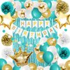 Iysoll Teal Blue and Gold Birthday Party Decorations Happy Birthday Banner Turquoise Aqua Teal Balloons Foil Fringe Curtain Tissue Pom Poms for Women Girls men boys
