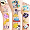 Two the moon 2nd Birthday Temporary Tattoos - Space Adventure with Astronauts and Galaxy Theme - 91PCS Tattoos for Kids' Birthday Party, Decorations, Favors, and Gifts