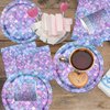 Mermaid Party Tableware Supplies,80Pcs Gray Purple Little Mermaid Birthday Decorations Set Mermaid Party Plates and Napkins Disposable Mermaid Dinnerware for Under The Sea Ocean Theme Party Serve 20