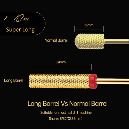 Nail Drill Bit, CORFULRA Super Long Barrel Nail Bit Carbide Tungsten Drill Bit for Nails, Newest Professional Advanced bit for Removing Acrylic Nails. Nail Tech Mush Haves (Gold, F)