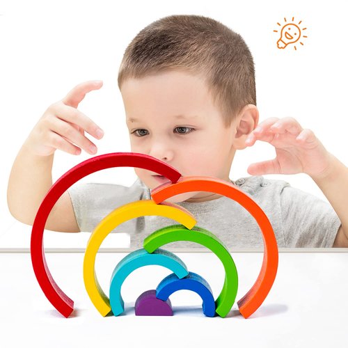Wooden Rainbow Stacking Toy, Wood Rainbow Stacker Arch Game, Montessori Arch Bridge Rainbow Building Blocks, Colorful Stacking Blocks Puzzles for Kids 2 3 4 5 Years Old, Rainbow Decor Toys