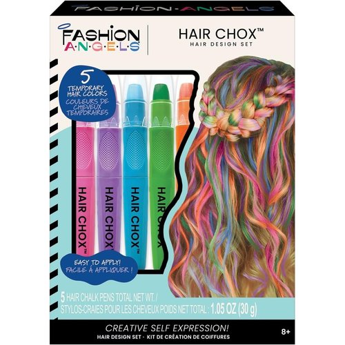 Fashion Angels 5 Piece Hair Chalk Kit - Temporary Hair Color for Kids with 5 Vibrant Colors- Safe and Washable Hair Coloring for Girls - Gift Ideas For Girls Ages 8 and Up